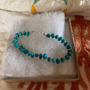 $148 NEW Sundance 7" S-M Turquoise Nugget Sterling Silver Beaded